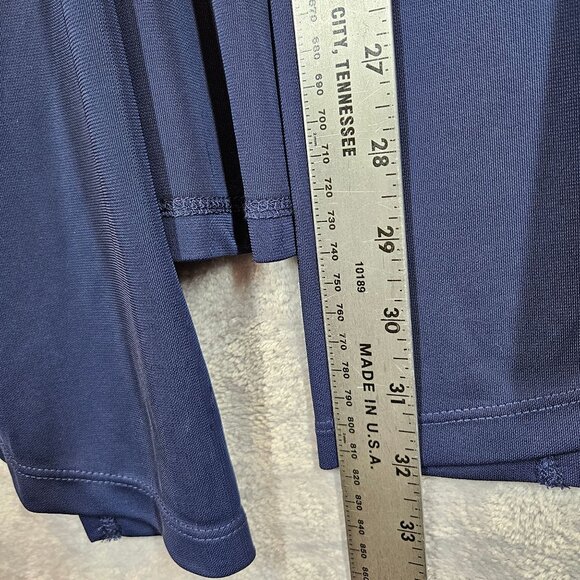 Susan Graver Premier Navy  Womens L Open Cardigan Ruched Sleeves liquid silk - Picture 5 of 14